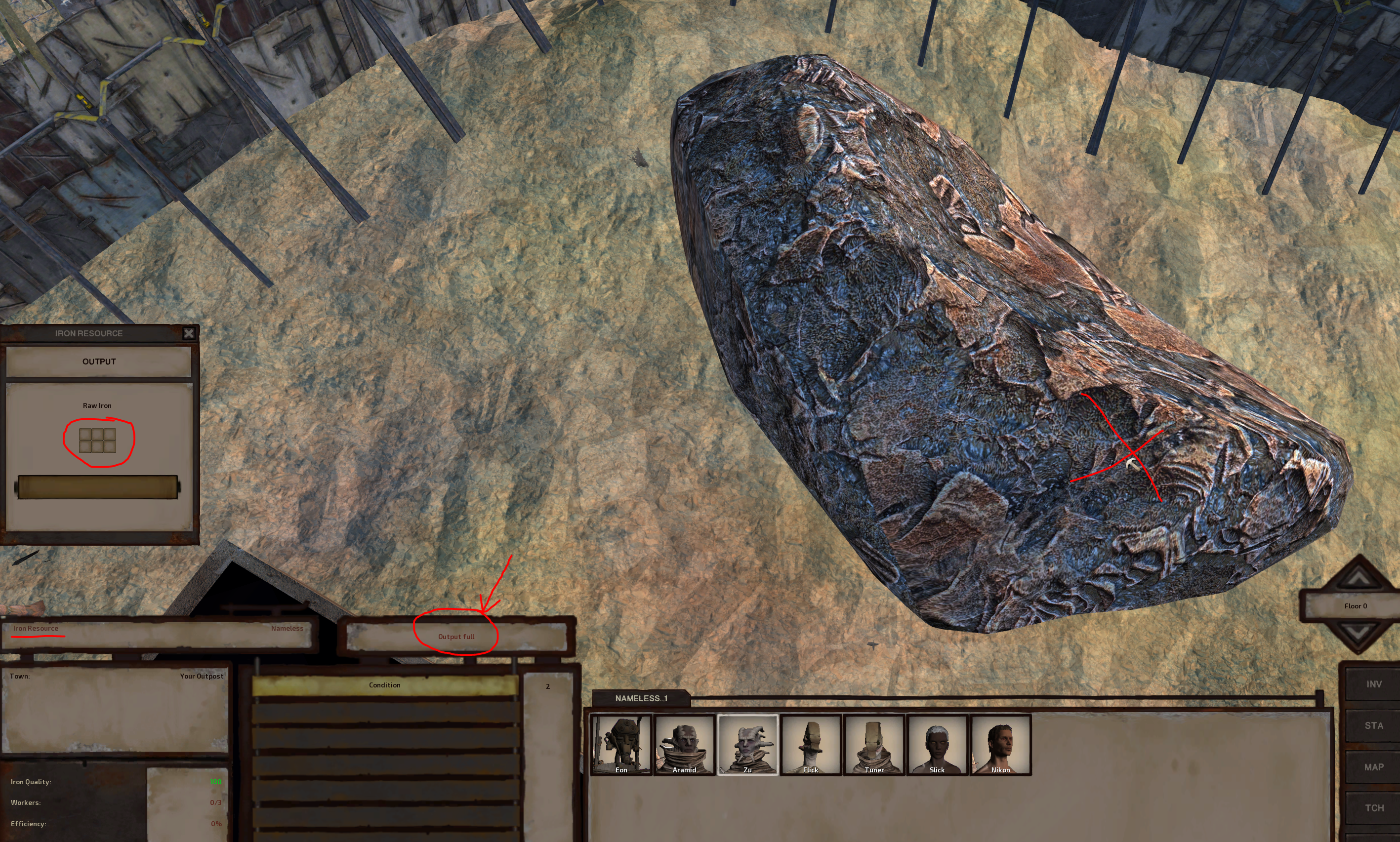 Kenshi 0.93.12 Bug - iron resource empty_full - unable to assign workers.PNG